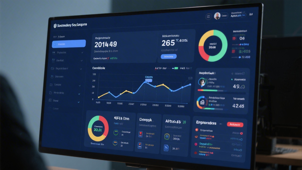 Detailed workflow analytics interface showing monthly German social insurance contribution status, timelines, compliance alerts and employer tasks on a high resolution widescreen dashboard in navy design.